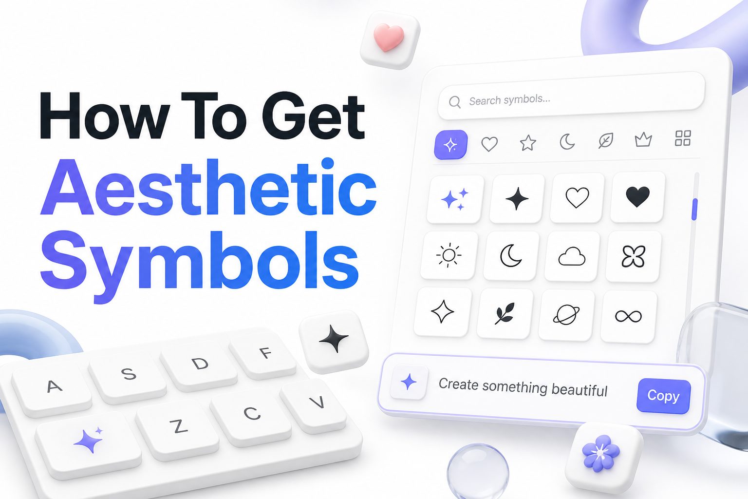 how-to-get-aesthetic-symbols-e1587 Decorative keyboard symbols and Unicode icons on a pastel-themed blog graphic